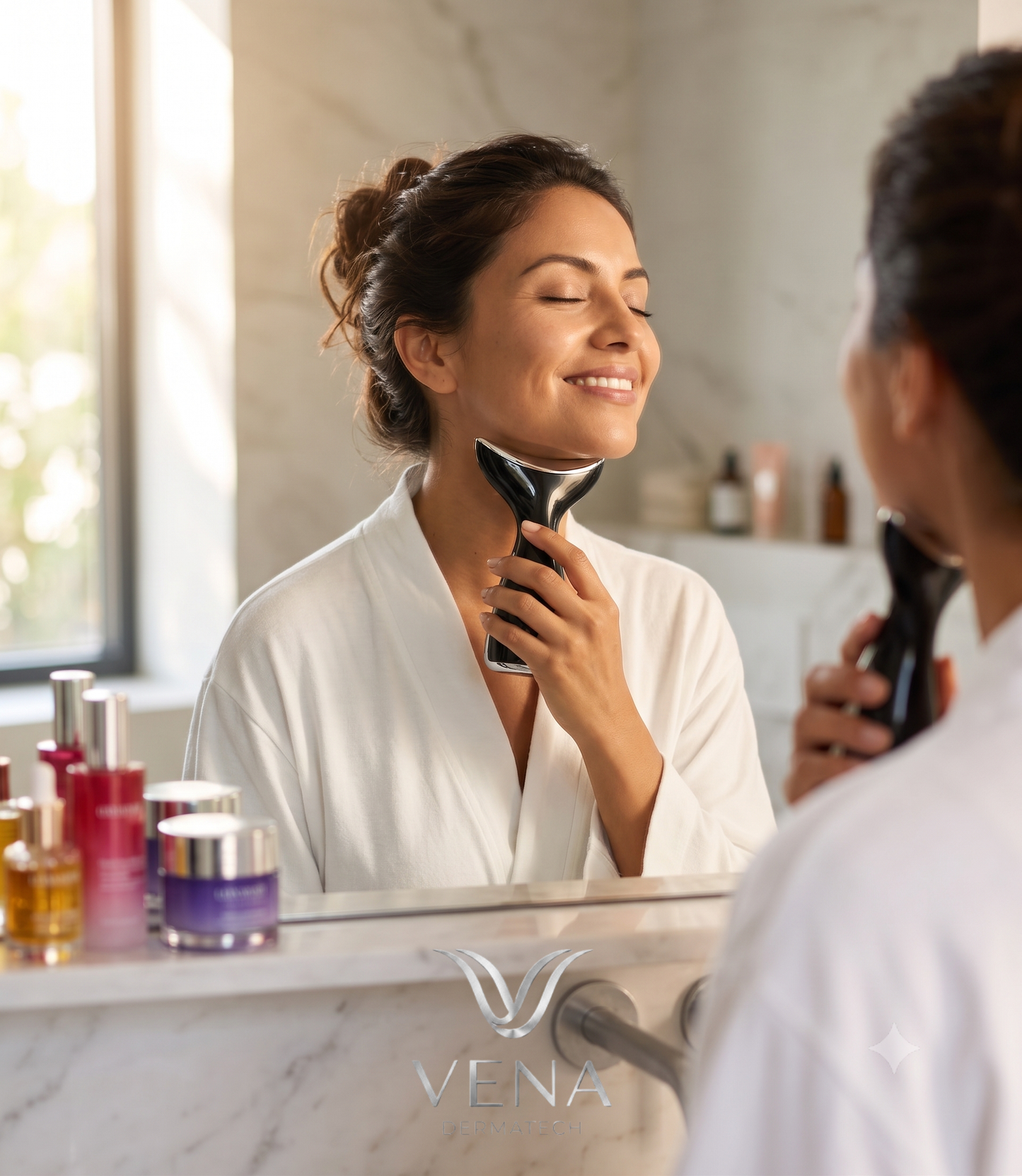 VENA: Dispositivo Reafirmante de Cuello y Papada V-Line – Luz LED + Calor + Vibración