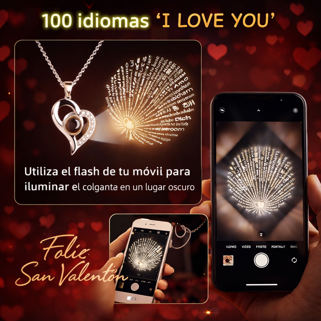 Collar Rosa Eterna: Te amo en 100 idiomas.