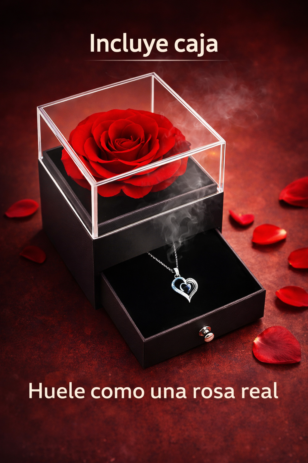 Collar Rosa Eterna: Te amo en 100 idiomas.